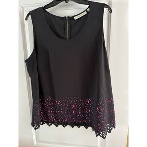 Sejour Tank Blouse Black/Pink Cut Out Women's 14W Back Zip Bust Darts Sleeveless